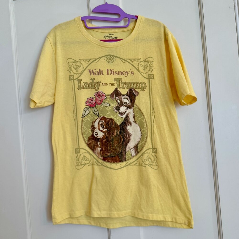 Lady And The Tramp Disney T Shirt Yellow Vintage Style Faded Character Size Med